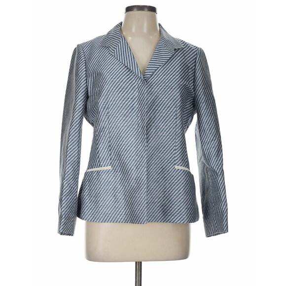 Lafayette 148 New York Jackets & Blazers - Lafayette 148 Women’s 8 Jasmine Stripe Blazer 93% Linen Blend Glaze Blue $598